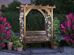 Dunster House Pergola with Seat Bench Lattice Trellis Arbour Wooden Furniture Garden Plant Frame Jasmine