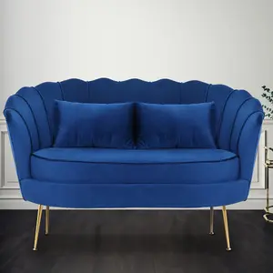 2 Seater Loveseat Small Sofa in Velvet Blue Fabric