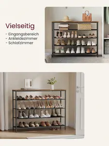 VASAGLE Shoe Rack 5 Tier, Narrow Shoe Storage Organiser For Wardrobe Hallway, With 4 Fabric Shelves And Top For Bags