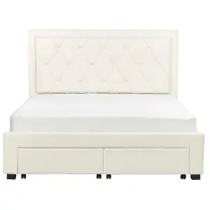 Velvet EU King Size Bed with Storage Cream LIEVIN