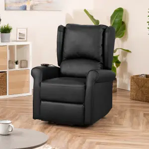 Corcoran 76cm Black Bonded Leather High Back Mobility Aid Electric Lift Assist Rise Recliner Arm Chair with Massage and Heat