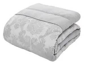 Catherine Lansfield Bedroom Damask Jacquard Quilted 240x260cm Bedspread Silver Grey