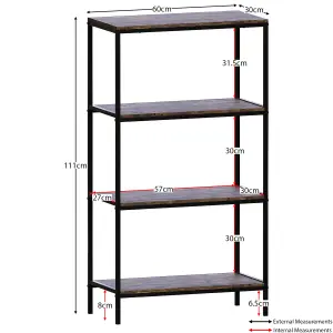 Vida Designs Brooklyn Dark Wood 4 Tier Bookcase Industrial Freestanding Shelving Unit (H)1110mm (W)600mm (D)300mm