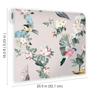 Joules Multicolour Garden birds Smooth Wallpaper Sample