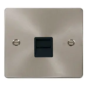 Flat Plate Satin / Brushed Chrome Secondary Telephone Single Socket - Black Trim - SE Home