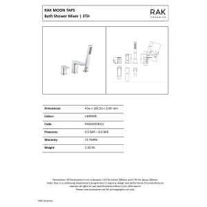 RAK Moon 3 Hole Matt Black Modern Bath Shower Mixer Tap Solid Brass