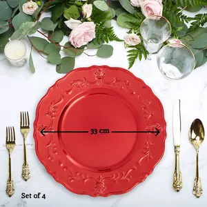 Interiors by Premier 33cm Set of 4 Red Baroque Charger Plate Set, versatile Dinnerware Set Charger Plates for all Ocassions