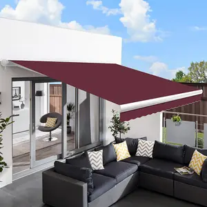 Primrose Awnings 2.5m x 2m Retractable Electric Full Cassette Burgundy Awning Outdoor Patio Canopy