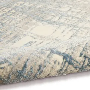 Ivory Blue Modern Easy to Clean Abstract Ruf For Bedroom Dining Room And Living Room-69 X 221cm (Runner)