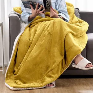 Sherpa Fleece Throw Blanket Ochre / 200cm W x 240cm L