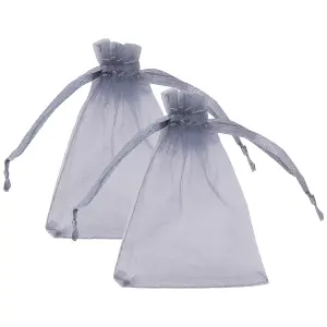 Neel Blue Pack of 100 Organza Bags, 7cm x 9cm Gift Bags Sheer Drawstring Pouches, Grey