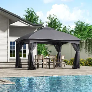 Dark Grey Garden Gazebo Shade  UV Resistant Pergola 396cm W x 325cm D x  280cm H