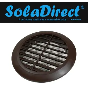 Brown Louvred Wall Vent Grille with Flyscreen for 100 mm / 4" Round Wall Outlet - Air Ventilation Duct Cover with Flange