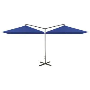 Berkfield Double Parasol with Steel Pole Azure Blue 600x300 cm