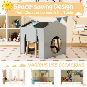 Costway Kids Table and Chair Set Children Wooden Children Activity Desk W/ Chalkboards