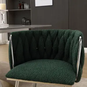 Set of 2 Modern Hand Weaving Dining Chairs Upholstered Side Chairs Kitchen Chairs with Armrest for Dining Room Green