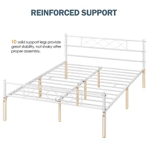 Yaheetech White 4ft6 Double Metal Bed Frame with Cross-design Headboard & Footboard