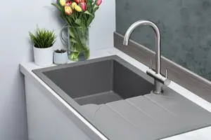 Liquida LP10GR 1.0 Bowl Composite Reversible Inset Grey Kitchen Sink With Waste