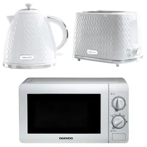 Daewoo Argyle 1.7L Cordless Kettle 2 Slice Toaster and 800W Microwave Set White