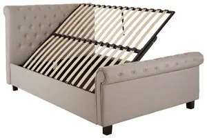 Interiors By Premier Contemporary Light Grey Double Ottoman Bed, Elegant Diamond Patterned Bedroom Bed, Ottoman Stud Detailed Bed