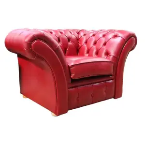 Chesterfield Club Armchair Old English Gamay Red Leather In Balmoral Style