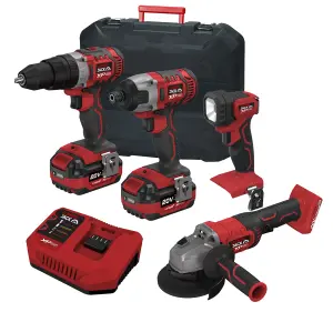 Lumberjack Cordless 20V Combi Drill Impact Driver Drill LED Torch & Angle Grinder with 4A Batteries & Fast Charger