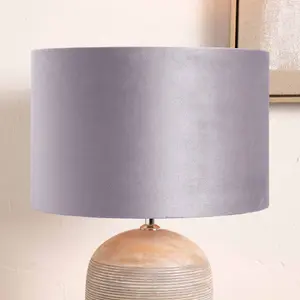 25cm Soft Grey Velvet Cylinder Table Lampshade