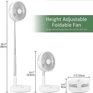 Table Desk Fan - Adjustable Pedestal Fan - Folding & Portable With 7200mah Rechargeable Battery - Telescopic Multifunctional Fan