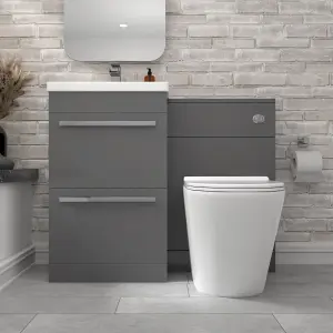 Nes Home 2 Drawers Grey Basin Vanity, WC Unit & Rimless Toilet