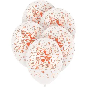 Unique Party Just Married Latex Pearlised Wedding Balloons (Pack of 5) White/Red (One Size)