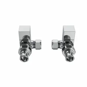 Rinse Bathrooms Modern Corner Towel Radiator Valves Square Twin Pack 1/2" x 15mm Chrome