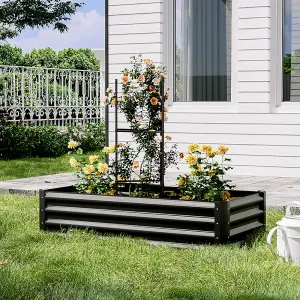 120 x 60cm Outdoor Galvanized Steel Raised Bed for Garden with 90cm H Climbing Stand, Black