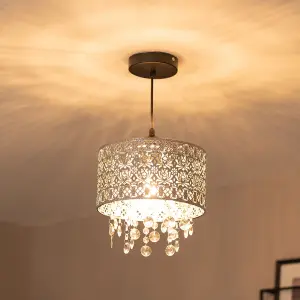 ValueLights Enna Silver Easy Fit Moroccan Style Acrylic Jewel Droplet Drum Ceiling Light Shade - Bulb Included