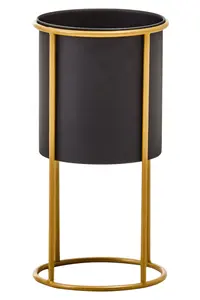 Interiors by Premier Contemporary Design Large Black And Gold Floor Standing Planter, Stylish And Functional Large Outdoor Pots