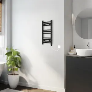 Rinse Bathrooms 200W Electric Heated Warming Towel Rail Bathroom Radiator Black - 600x300mm