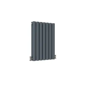 Horizontal Anthracite Double Oval Panel Radiator (H)600mm x (W)413mm, 2736 BTU.