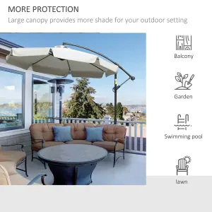 Outsunny 2.7m Garden Cantilever Banana Parasol Sun Shade Crank, Cream White