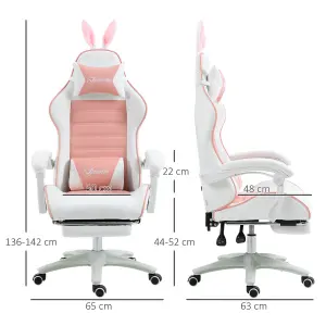 Vinsetto Racing Style Gaming Chair with Footrest Removable Rabbit Ears, Pink