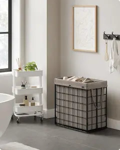 SONGMICS Laundry Basket, Collapsible Washing Basket, Laundry Hamper, Removable and Washable Liner, Black and Camel Brown