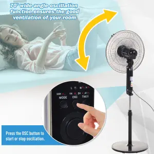 HOMCOM Oscillating Floor Fan Remote Control-Standing Cooling Machine Indoor Air Refresher With Adjustable Height