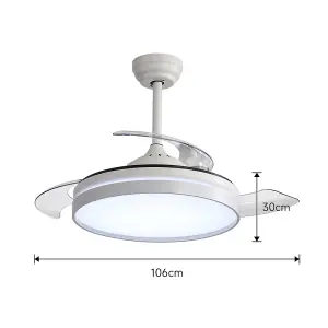 Retractable Ceiling Fan with Lights 42 Inch LED Ceiling Fan Lights with Remote Control and 6 Speed in White