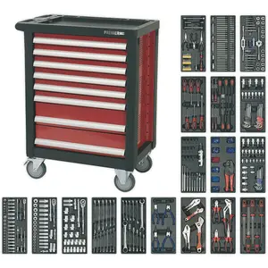 Premium 8 Drawer Tool Rollcab with 707 Piece Professional Tool Kit and Ball Bearing Slides