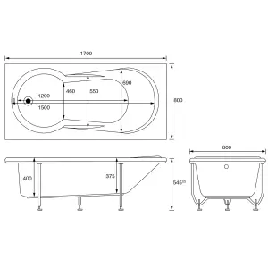 Cooke & Lewis Shaftesbury White Rectangular Straight Bath with 0 Tap holes (L)170cm (W)80cm