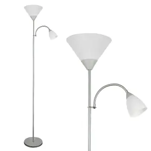 ValueLights Mozz Modern Silver 2 Way Parent and Child Uplighter and Spotlight Design Floor Lamp