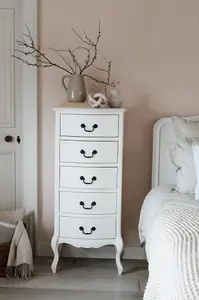 Juliette White Shabby Chic 5 Drawer Tallboy