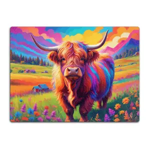 Textured Glass Chopping Board Abstract Highland Cow Desing - Large