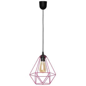 Luminosa Karo Wire Frame Pendant Ceiling Light Black, Pink 24cm