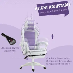 Vinsetto Racing Style Gaming Chair with Footrest Removable Rabbit Ears, Purple