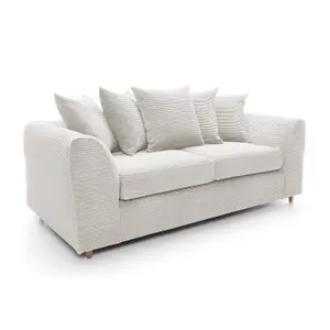 Jumbo White Cord 3 Seater Sofa for Living Room with Thick Luxury Deep Filled Cushioning