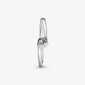 Pandora Clear Tilted Heart Solitaire Ring - Sterling Silver / Cubic Zirconia - Sz. 56